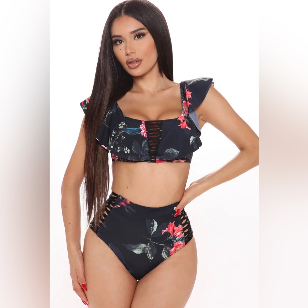 Off Shoulder Ruffle Two-Piece High Waisted Bikini
